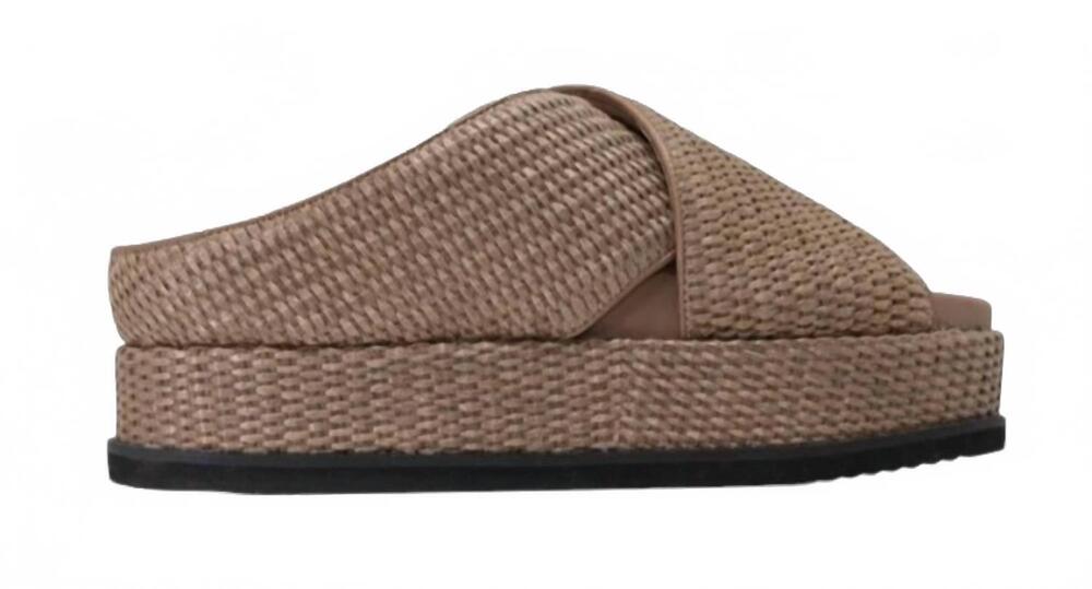 NEW ROAM women's cross stack raffia platform sandals in natural